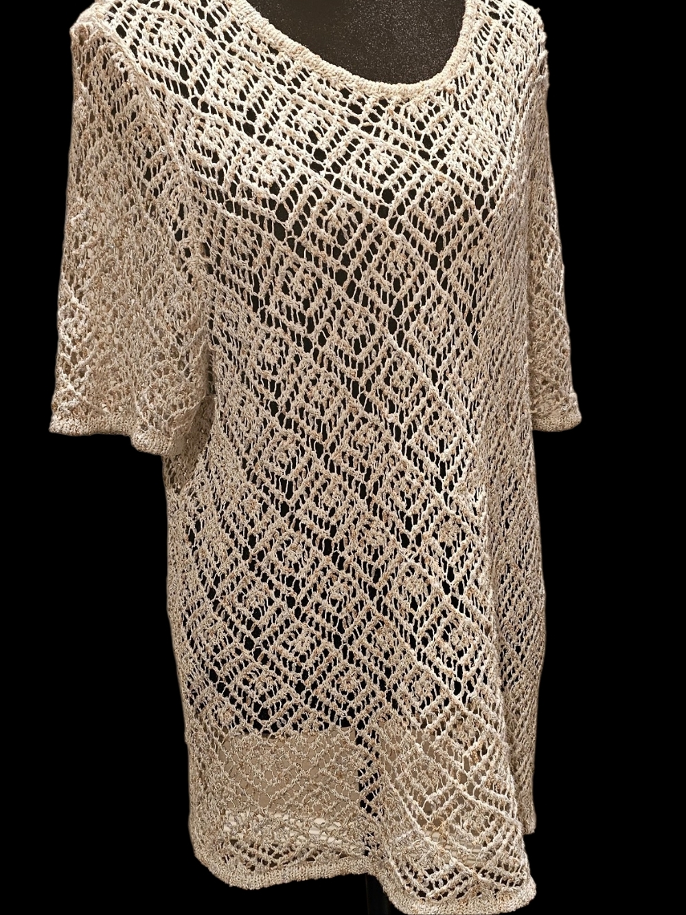 Alfred Dunner Metallic Cream Crochet Tunic